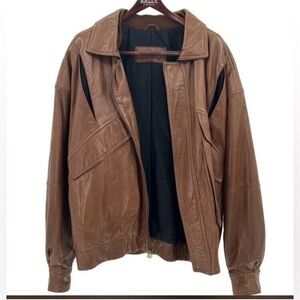 NWOT  BALLY Brown Leather Bomber Jacket  Orig $2100  Size L